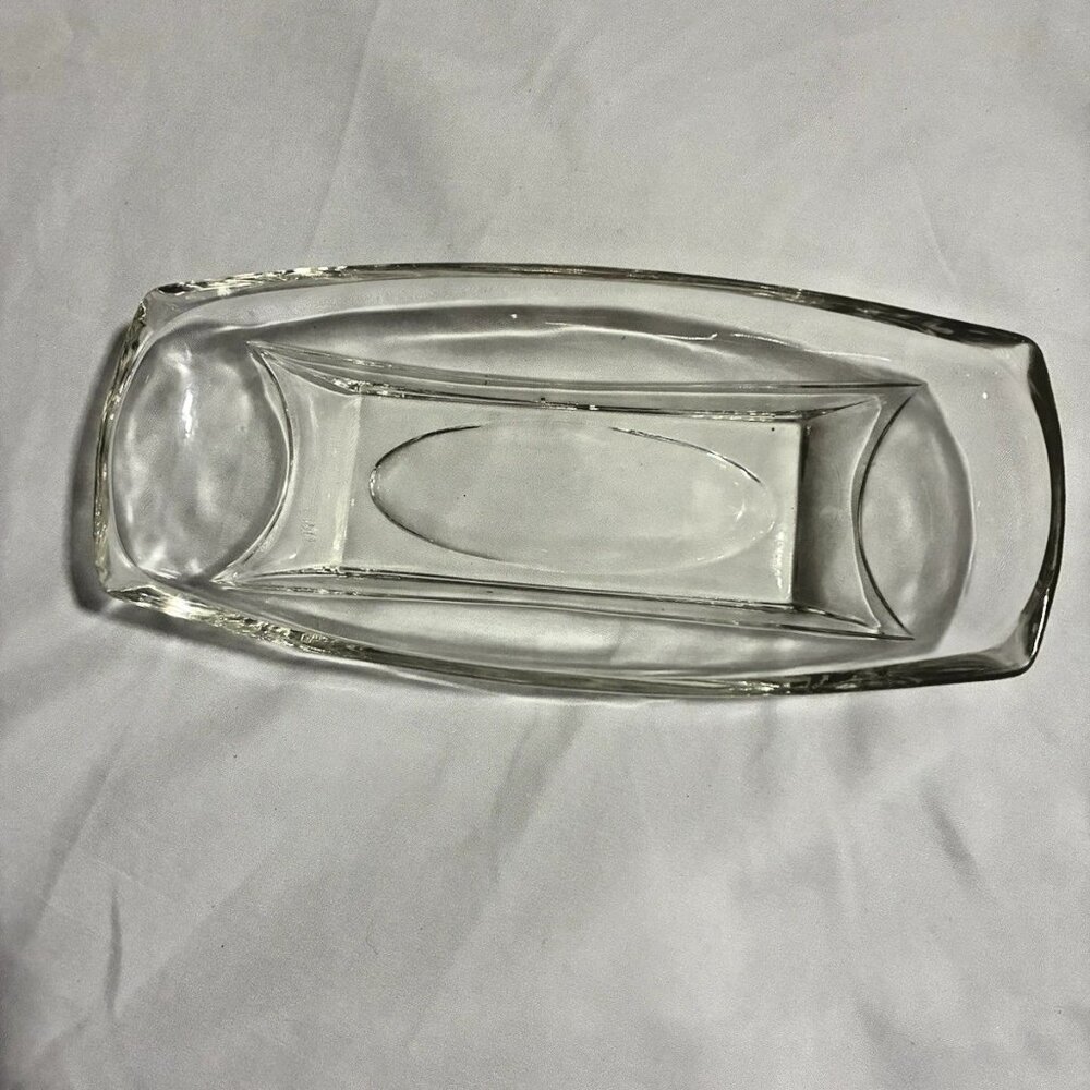 MCM Sleek Clear Glass Olive/Candy/Nut Serving Dish Rectangle .5" × 4.5" × 1.5"